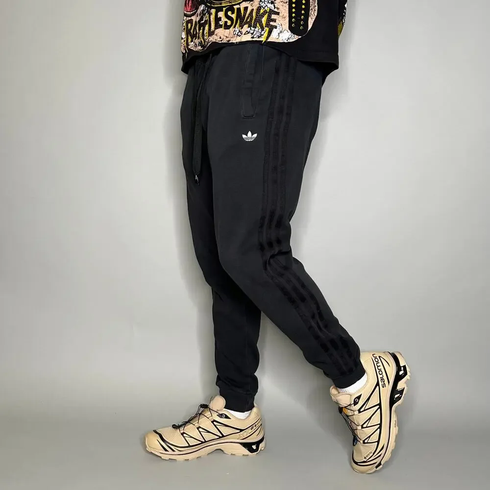 Vintage Y2K Adidas Sweatpants Mens L Soccer Slim Black White Logo Cotton Joggers